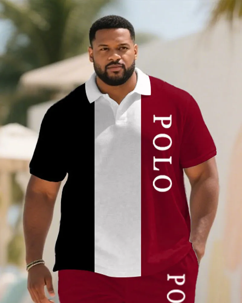 Big & Tall Men's Summer Black & White & Red Striped Polo Short Sleeve Shirt Shorts Suit sold by Biggmans product image thumbnail 2