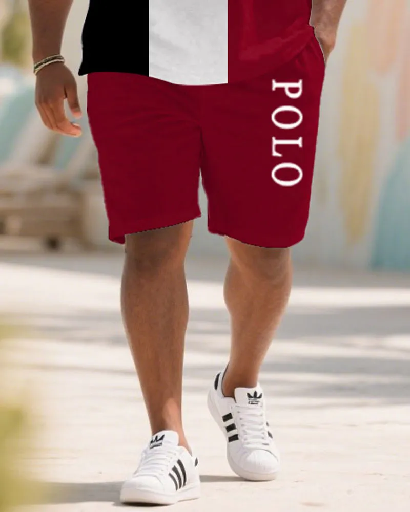 Big & Tall Men's Summer Black & White & Red Striped Polo Short Sleeve Shirt Shorts Suit sold by Biggmans product image thumbnail 3