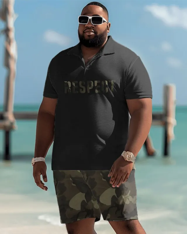 Men's Plus Size Casual Simple Camouflage Alphabet Print Polo Shorts Set sold by Biggmans