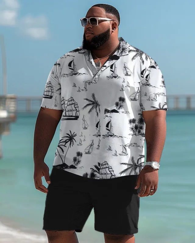 Hawaiian Simple Coconut Tree Pattern Polo Shorts Men's Big & Tall Set sold by Biggmans