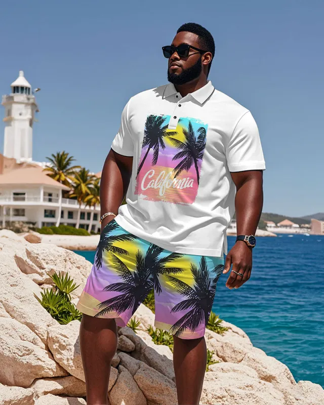 Hawaii California Vacation Short Sleeve Polo Shorts Suit Men's Plus Size sold by Biggmans