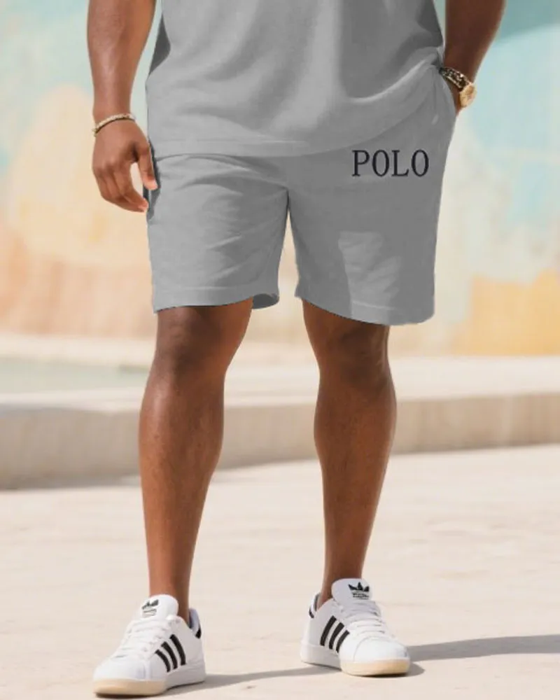 Big & Tall Men's Summer Grey Business Small Label Printed Polo Short Sleeve Shirt Shorts Suit sold by Biggmans product image thumbnail 3