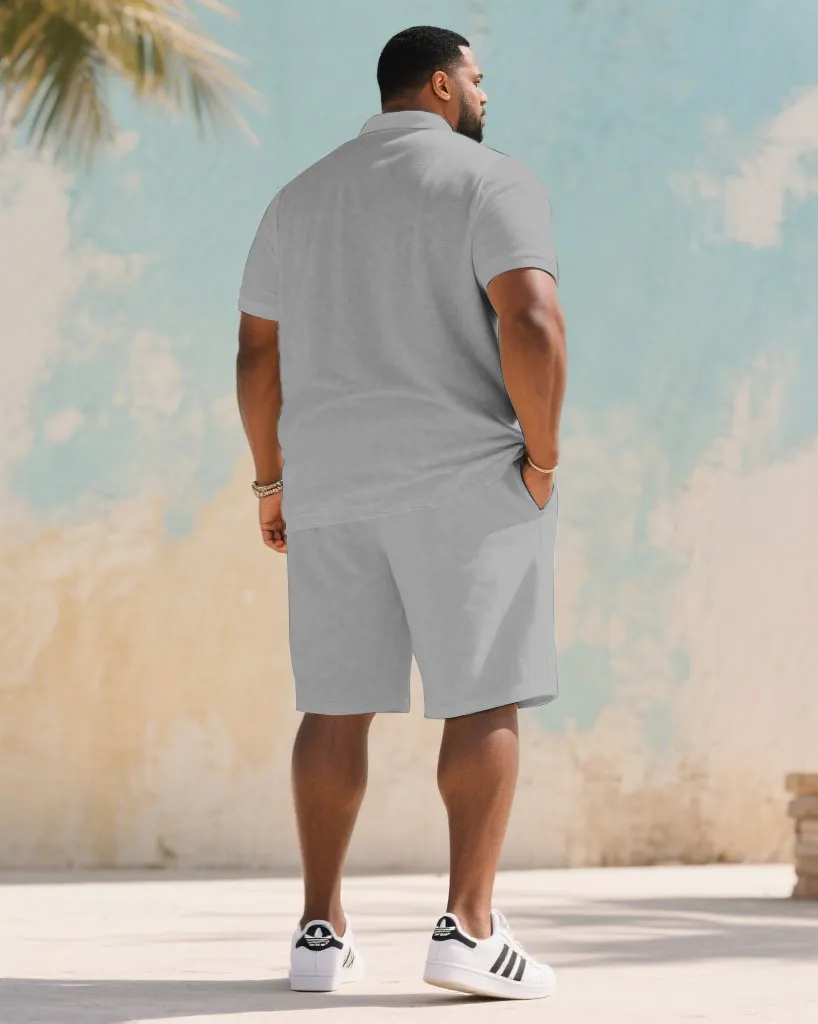 Big & Tall Men's Summer Grey Business Small Label Printed Polo Short Sleeve Shirt Shorts Suit sold by Biggmans product image thumbnail 4