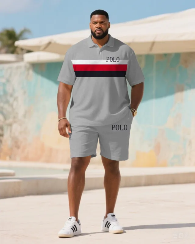 Big & Tall Men's Summer Grey Business Small Label Printed Polo Short Sleeve Shirt Shorts Suit sold by Biggmans