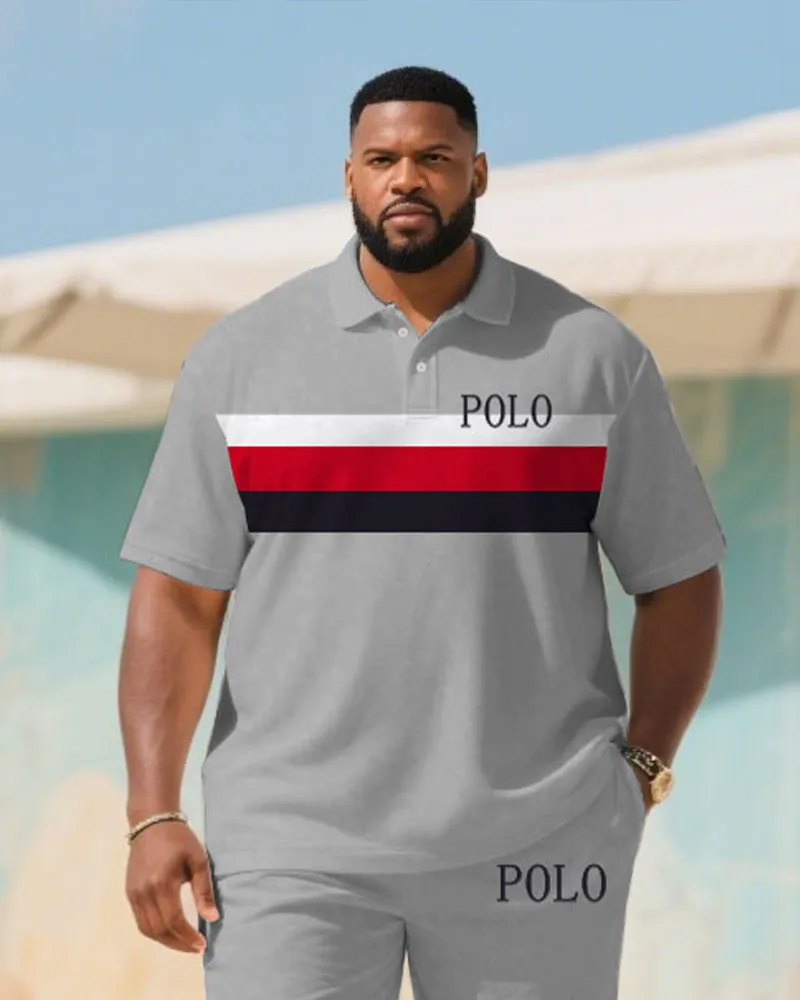 Big & Tall Men's Summer Grey Business Small Label Printed Polo Short Sleeve Shirt Shorts Suit sold by Biggmans product image thumbnail 2