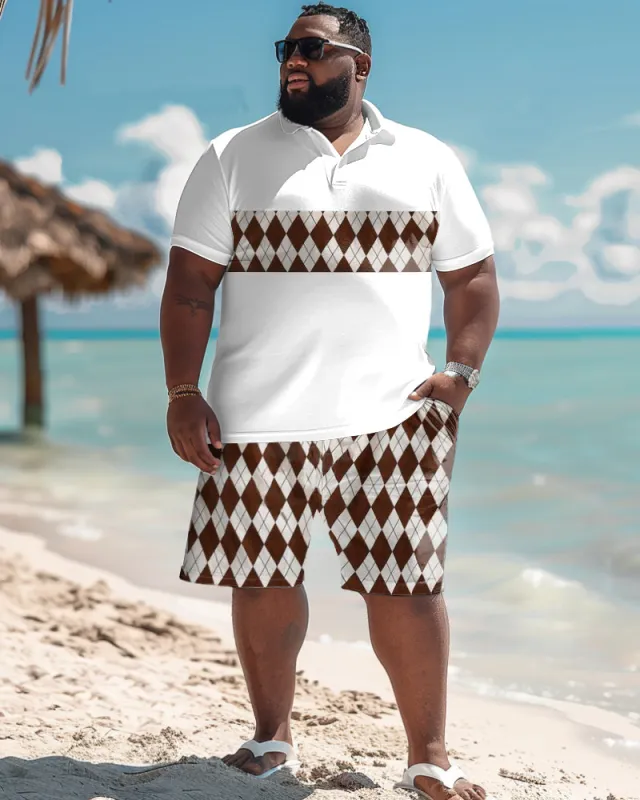 Men's Big & Tall Simple Patchwork Diamond Print Polo Shorts Set sold by Biggmans