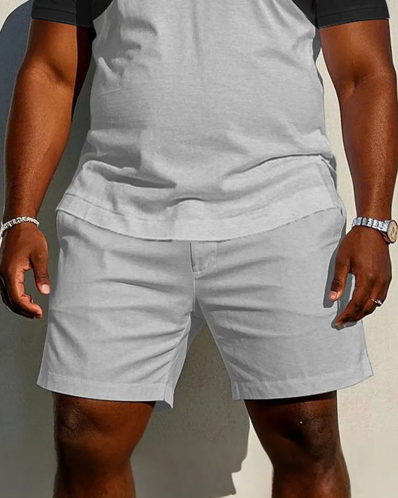 Men's Plus Size Classic Black & Light Melange Gray Design Patchwork Short Sleeve POLO Shorts Suit sold by Biggmans product image thumbnail 3