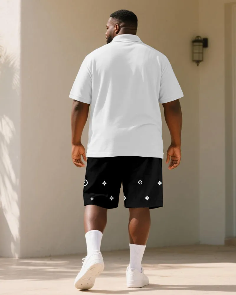 Big & Tall Men's Business Black And White Geometric Diamond Star Print Short Sleeve Polo Shirt Shorts Suit sold by Biggmans product image thumbnail 4