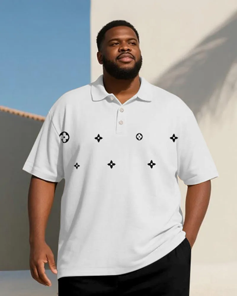 Big & Tall Men's Business Black And White Geometric Diamond Star Print Short Sleeve Polo Shirt Shorts Suit sold by Biggmans product image thumbnail 2