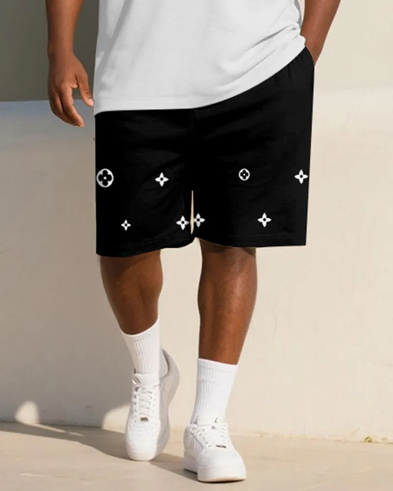 Big & Tall Men's Business Black And White Geometric Diamond Star Print Short Sleeve Polo Shirt Shorts Suit sold by Biggmans product image thumbnail 3