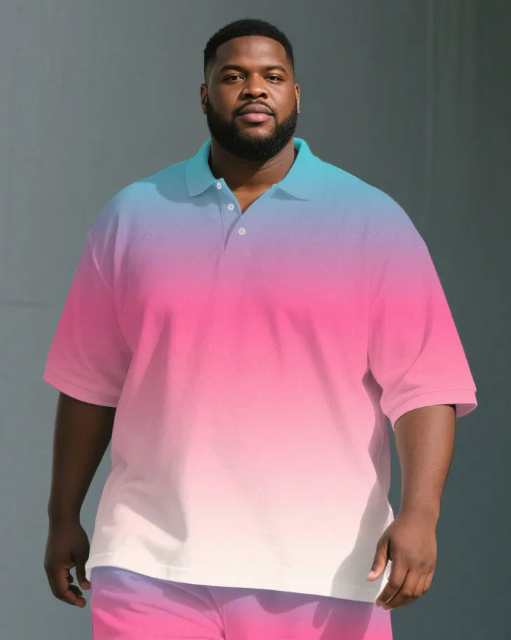 Big Men's Romantic Blue & Pink Gradient Short Sleeve Polo Shirt Shorts Suit sold by Biggmans product image thumbnail 2