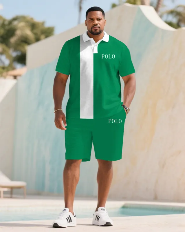 Big & Tall Men's Summer Green & White Colorblock Chest Small Label Printed Polo Short Sleeve Shirt Shorts Suit sold by Biggmans