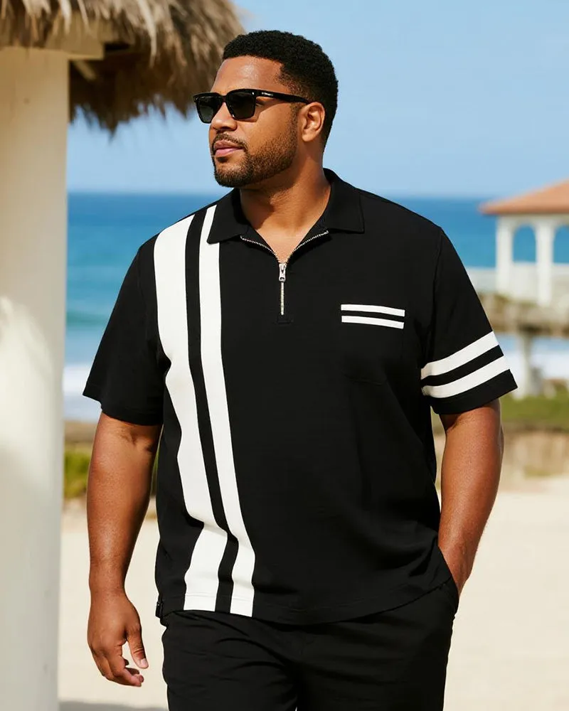 Big & Tall Men's Business Black Stripe Print Short Sleeve Zip Polo Shirt Shorts Suit sold by Biggmans product image thumbnail 2
