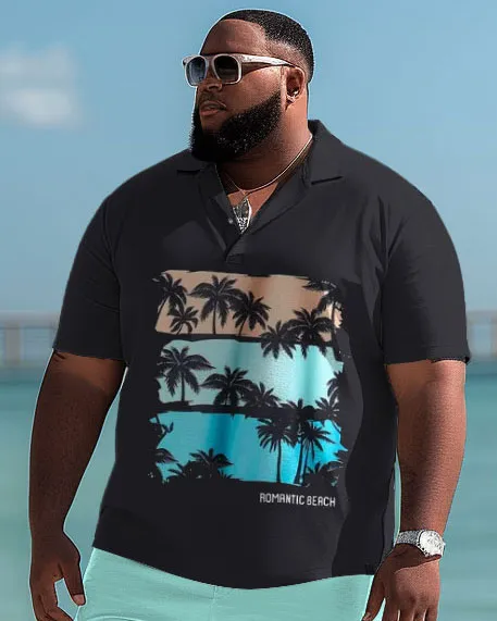 Hawaiian Contrast Coconut Print Polo Shirt and Shorts Two-Piece Men's Big & Tall Set sold by Biggmans product image thumbnail 3