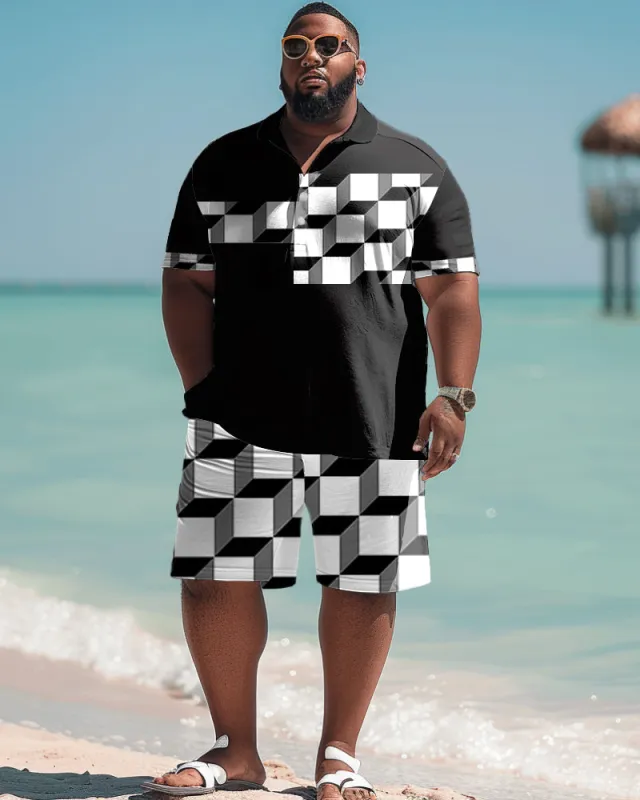 Men's Plus Size 3D Plaid Print Polo Shirt Shorts Set sold by Biggmans