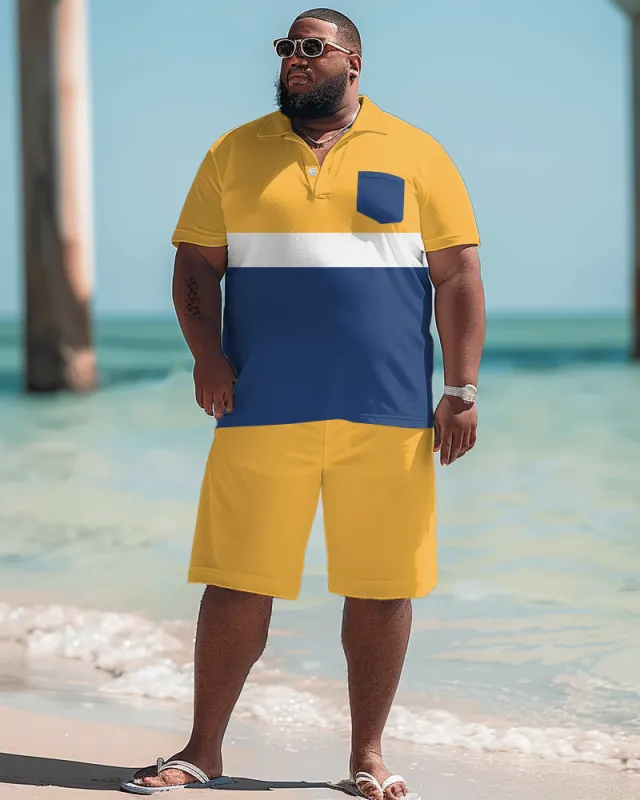 Men's Big & Tall Simple Colorblock Print Pocket Polo Shorts Set sold by Biggmans