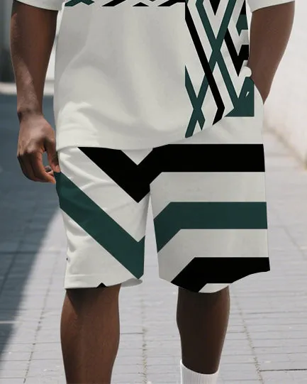 Big Men's Splicing Maze Simple Printed Casual Short-Sleeve Polo Shirt & Shorts Set sold by Biggmans product image thumbnail 3