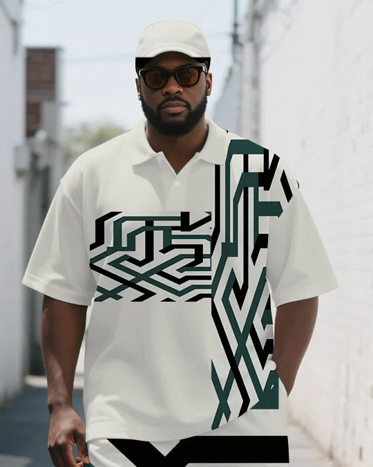 Big Men's Splicing Maze Simple Printed Casual Short-Sleeve Polo Shirt & Shorts Set sold by Biggmans product image thumbnail 2