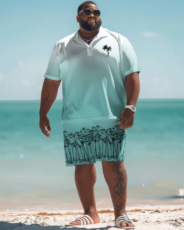 Men's Plus Size Hawaiian Gradient Coconut Tree Print Polo Shorts Set sold by Biggmans