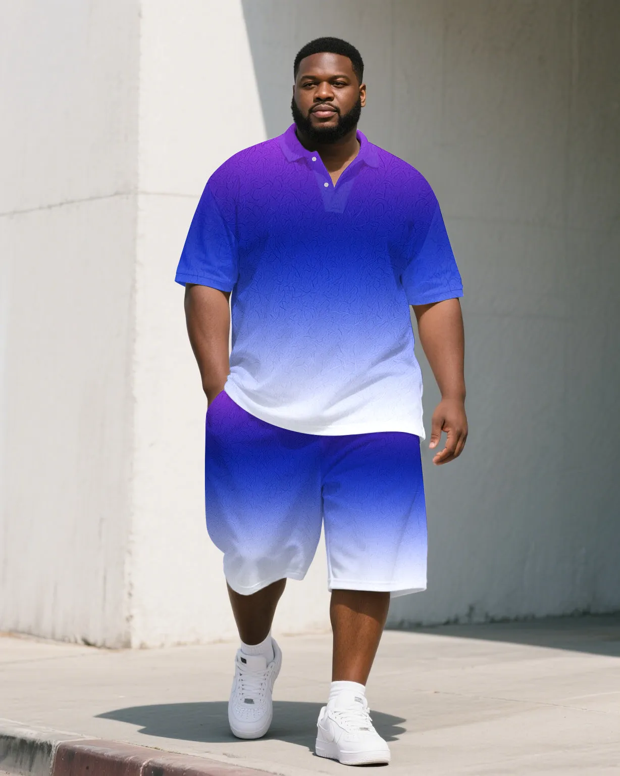Men's Elegant Purple Gradient Short Sleeve Polo Shirt Shorts Big & Tall Sets sold by Biggmans
