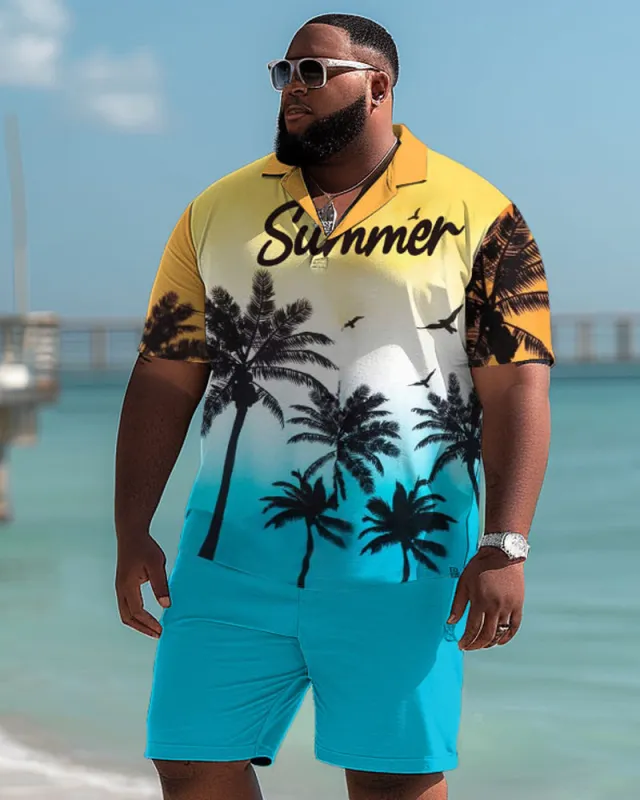 Hawaiian Gradient Coconut Colorblock Shorts Men's Plus Size Set sold by Biggmans