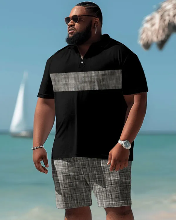Men's Plus Size Casual Simple Stitching Plaid Print Polo Shorts Set sold by Biggmans