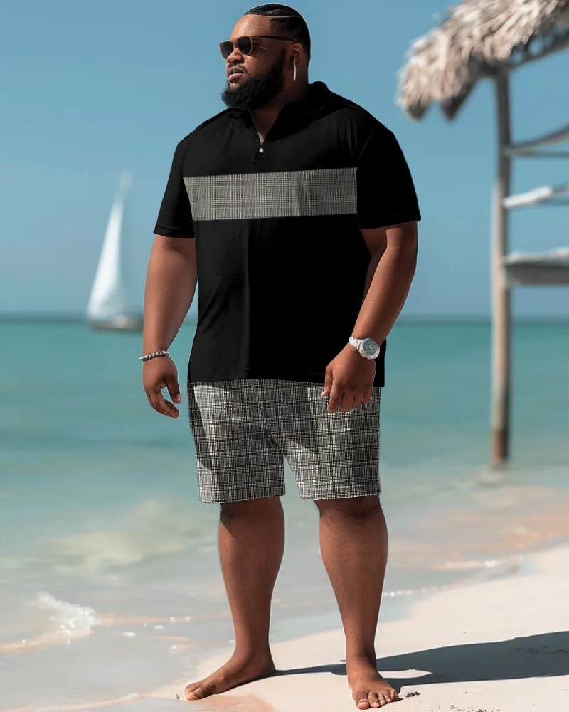 Men's Plus Size Casual Simple Stitching Plaid Print Polo Shorts Set sold by Biggmans product image thumbnail 2