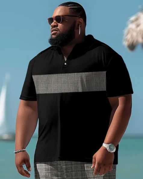 Men's Plus Size Casual Simple Stitching Plaid Print Polo Shorts Set sold by Biggmans product image thumbnail 3