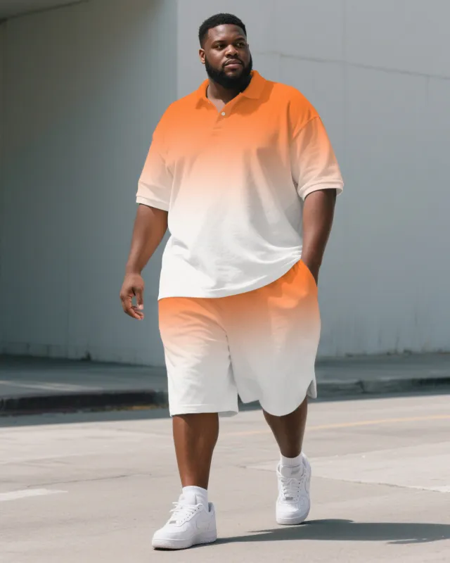 Men's Vibrant Orange Gradient Short Sleeve Polo Shirt Shorts Big & Tall Sets sold by Biggmans