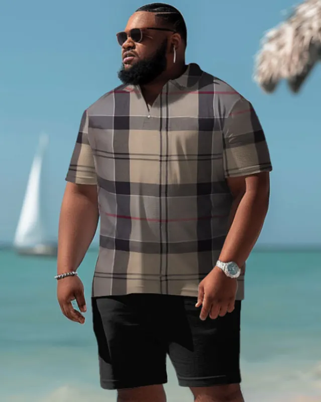Men's Plus Size Casual Plaid Polo Shorts Set sold by Biggmans