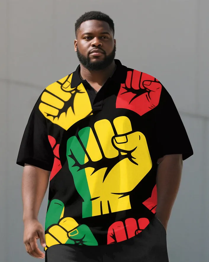 Men's Big & Tall Juneteenth Theme Fists Printed Short Sleeve Polo Shirt Shorts 2-Piece Suit sold by Biggmans product image thumbnail 2