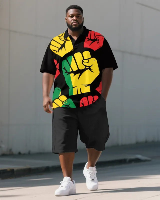 Men's Big & Tall Juneteenth Theme Fists Printed Short Sleeve Polo Shirt Shorts 2-Piece Suit sold by Biggmans