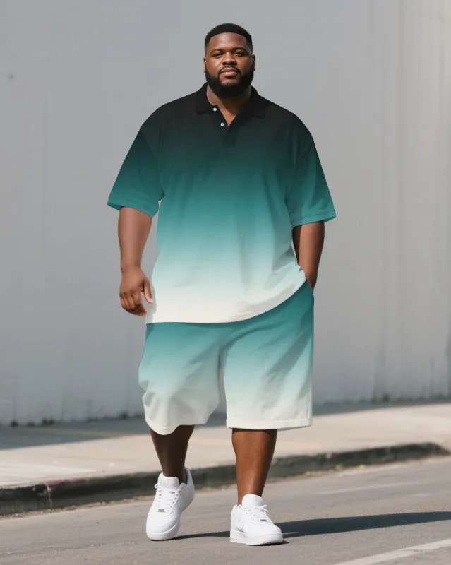 Big Men's Classic Green Gradient Short Sleeve Polo Shirt Shorts Sets sold by Biggmans