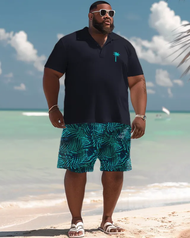 Men's Plus Size Hawaiian Tropical Palm Leaf Coconut Print Polo Shorts Set sold by Biggmans