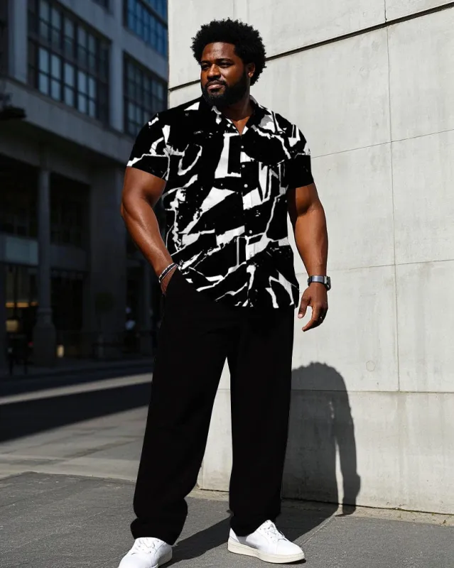 Men's Plus Size Black Hourglass Geometric Short Sleeve Shirt Trousers Suit sold by Biggmans