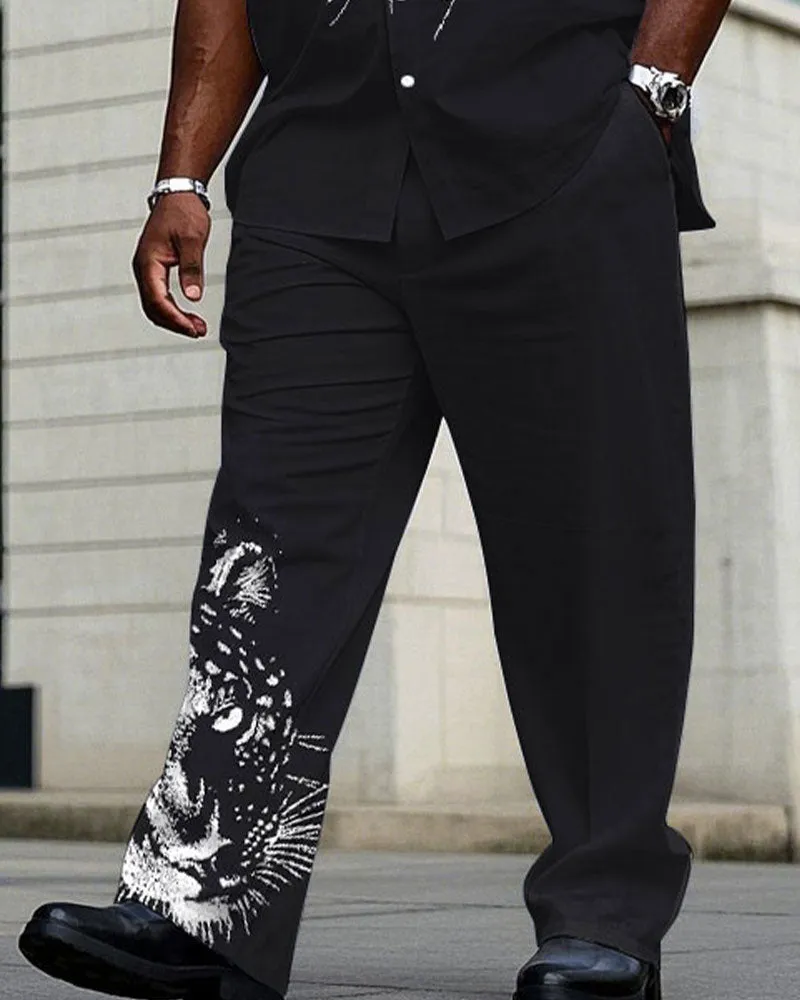 Men's Plus Size Black Purple Shoulder 3D Leopard Print Short Sleeve Shirt Trousers Suit sold by Biggmans product image thumbnail 3