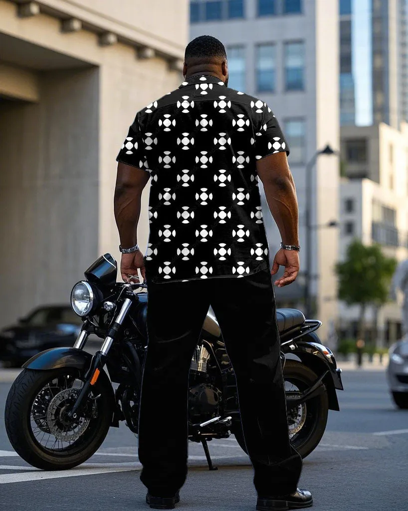 Men's Plus Size Business Black Geometric Arrangement Printing Daily Casual Short Sleeve Shirt Trousers Suit sold by Biggmans product image thumbnail 4