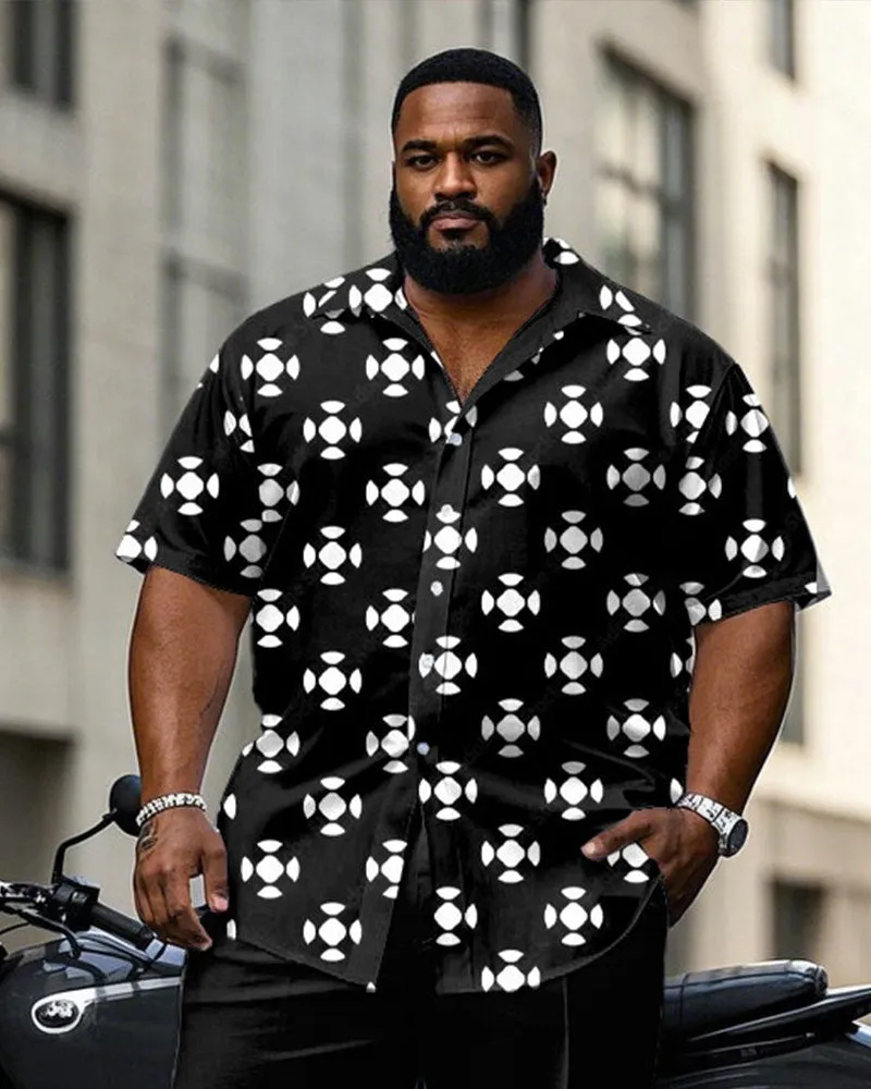 Men's Plus Size Business Black Geometric Arrangement Printing Daily Casual Short Sleeve Shirt Trousers Suit sold by Biggmans product image thumbnail 2