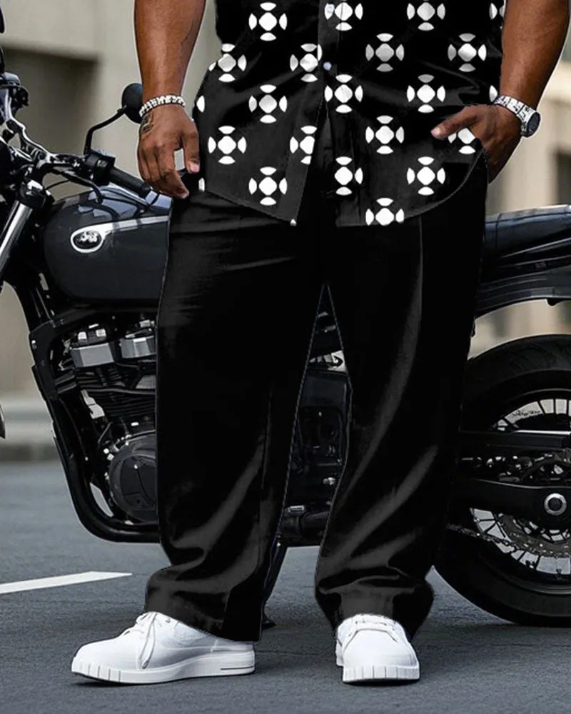 Men's Plus Size Business Black Geometric Arrangement Printing Daily Casual Short Sleeve Shirt Trousers Suit sold by Biggmans product image thumbnail 3