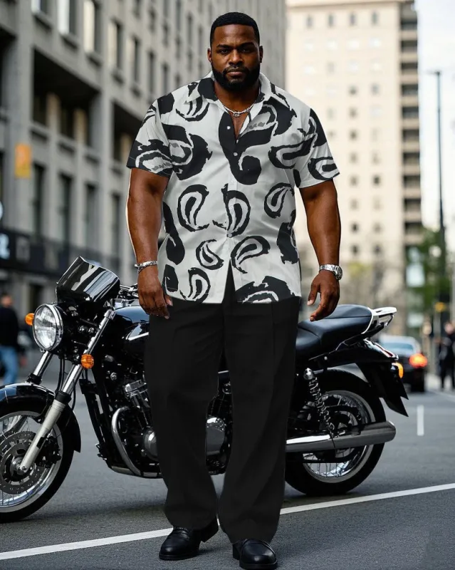 Men's Plus Size Abstract Paisley Quartet Continuous Pattern Short Sleeve Shirt Trousers Suit sold by Biggmans