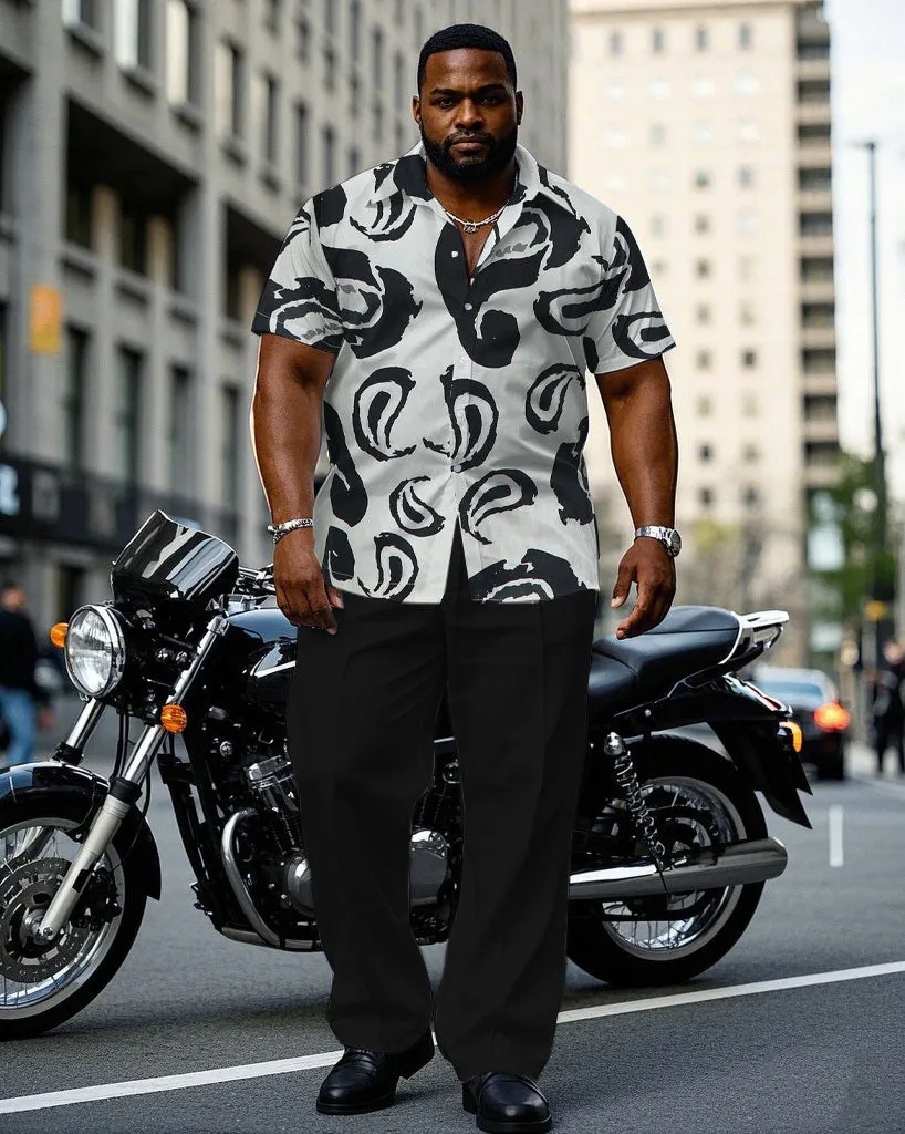 Men's Plus Size Abstract Paisley Quartet Continuous Pattern Short Sleeve Shirt Trousers Suit sold by Biggmans