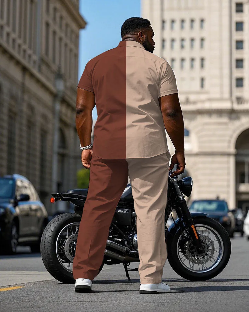 Men's Plus Size Casual & Khaki & Brown Colorblock Short Sleeve Shirt Trousers Suit sold by Biggmans product image thumbnail 4
