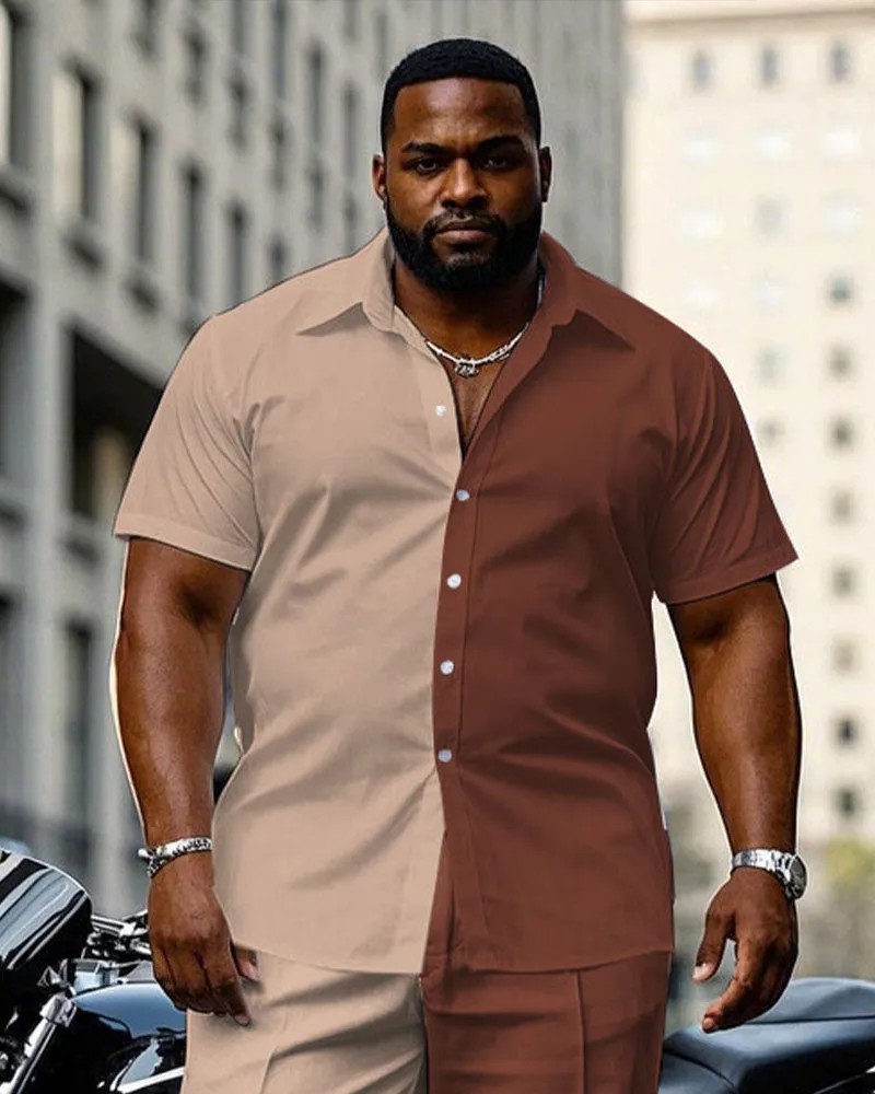 Men's Plus Size Casual & Khaki & Brown Colorblock Short Sleeve Shirt Trousers Suit sold by Biggmans product image thumbnail 2