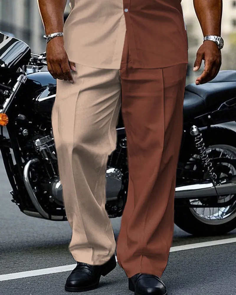 Men's Plus Size Casual & Khaki & Brown Colorblock Short Sleeve Shirt Trousers Suit sold by Biggmans product image thumbnail 3
