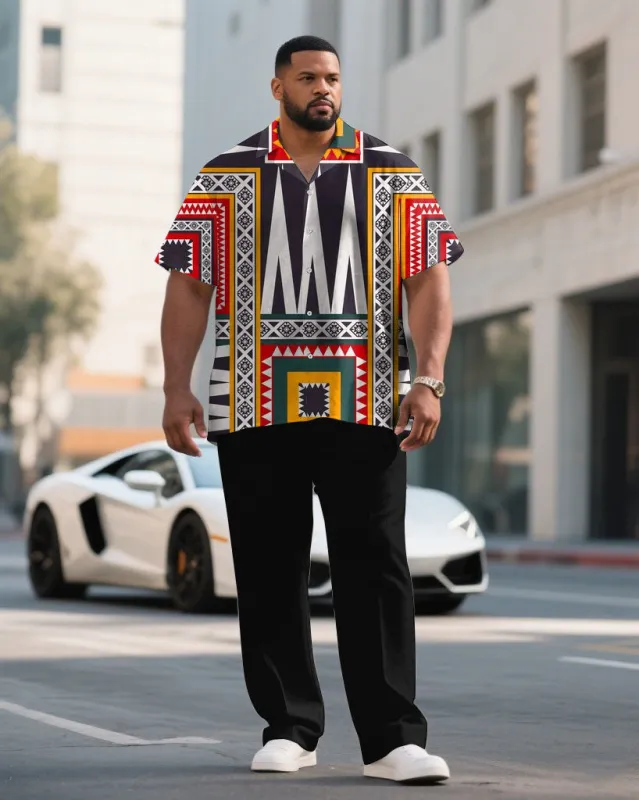 Men's Plus Size Exaggerated Color Design Pattern Short Sleeve Shirt Trousers Suit sold by Biggmans