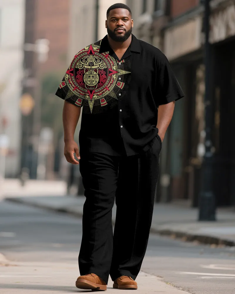 Men's Plus Size Aztec Ethnic Style Printed Short Sleeve Shirt Trousers Suit sold by Biggmans