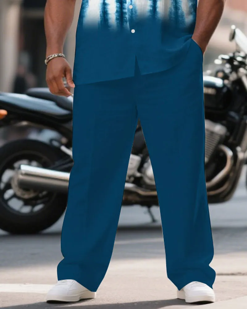 Men's Plus Size Handmade Environmental Tie-Dye Blue Short Sleeve Shirt Pants Suit sold by Biggmans product image thumbnail 3