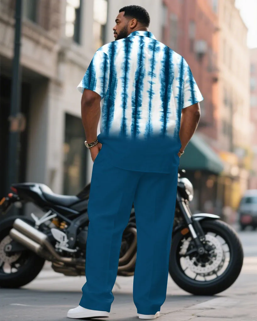 Men's Plus Size Handmade Environmental Tie-Dye Blue Short Sleeve Shirt Pants Suit sold by Biggmans product image thumbnail 4