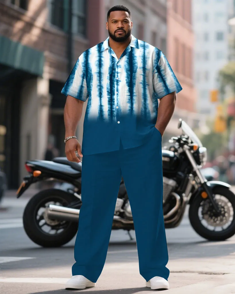 Men's Plus Size Handmade Environmental Tie-Dye Blue Short Sleeve Shirt Pants Suit sold by Biggmans