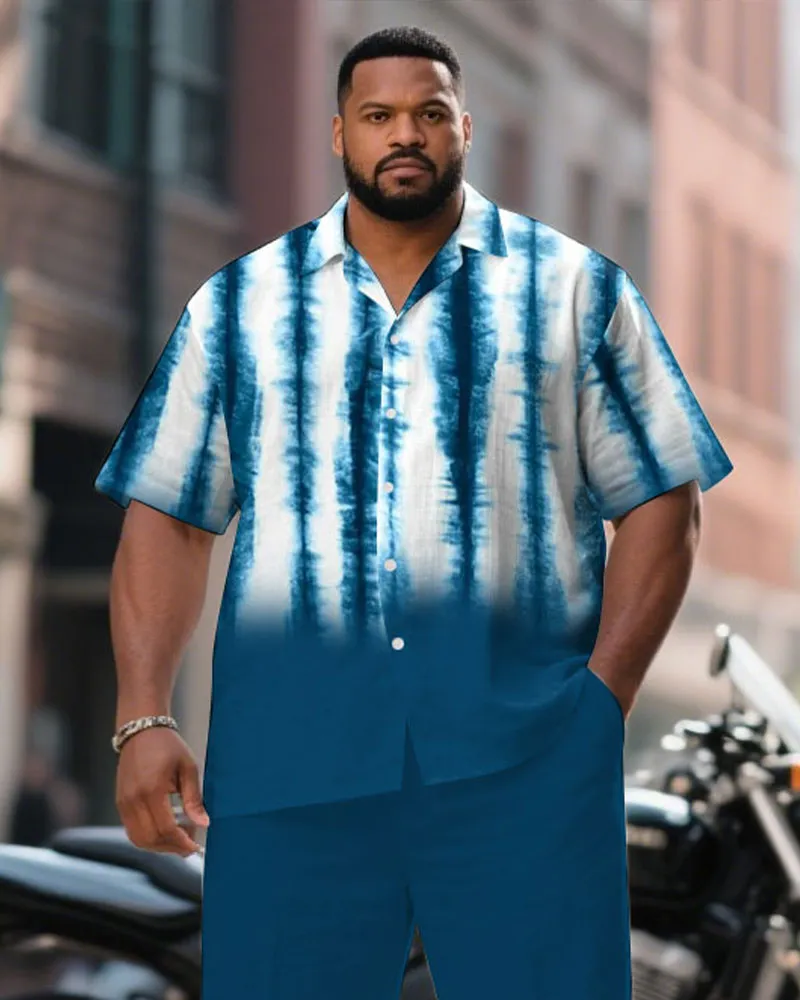 Men's Plus Size Handmade Environmental Tie-Dye Blue Short Sleeve Shirt Pants Suit sold by Biggmans product image thumbnail 2